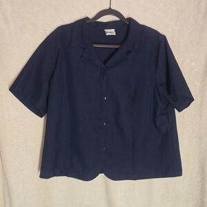 White Stag Ladies EX(40/42) Vintage Button Front Short Sleeve Navy Blue Blouse